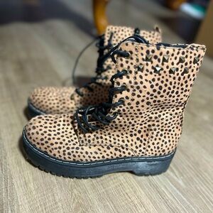 Animal Print Platform Lace Up Boot